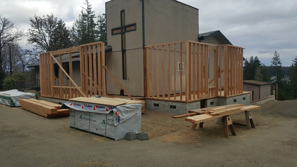 Framing of new Foyer at Church in Allyn during Commercial Renovation