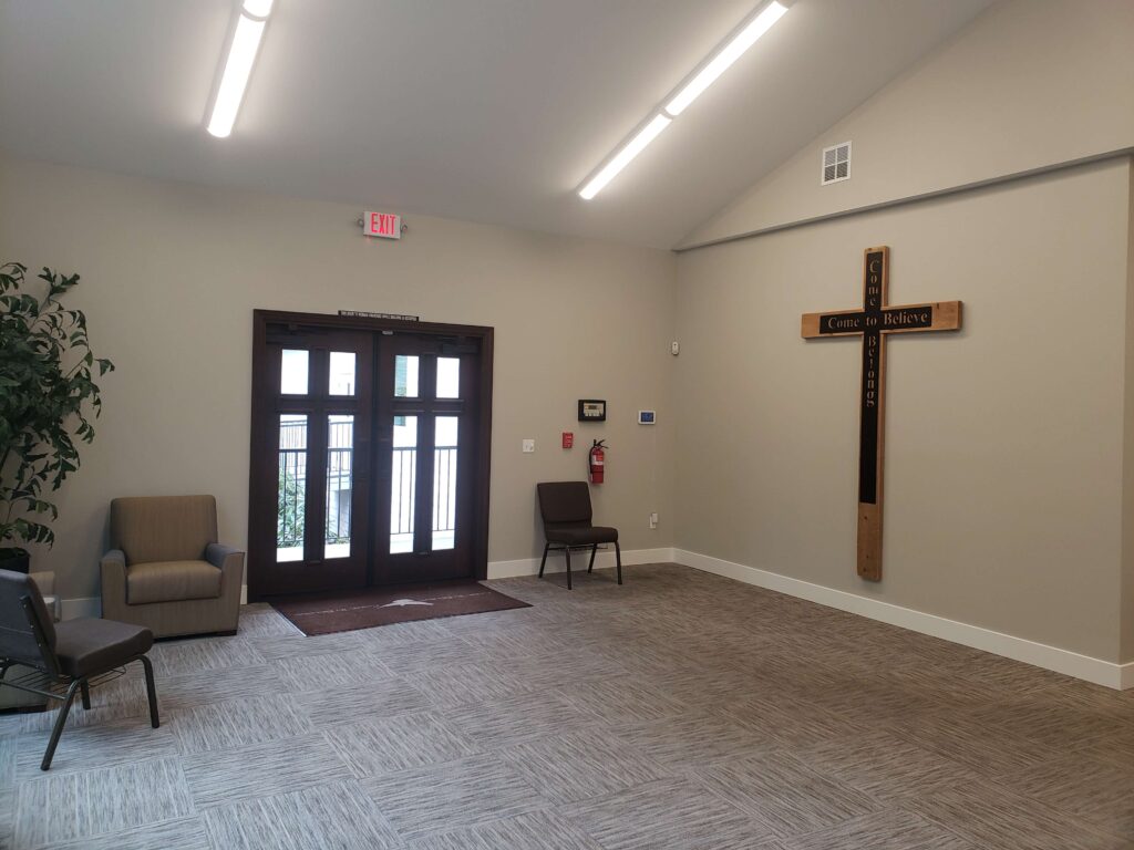 New Foyer facing Entry Door for Church in Allyn after Commercial Renovation