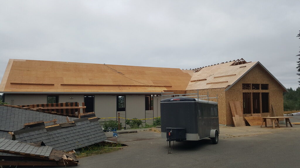 Roof sheathing install for Church in Allyn during Commercial Renovation