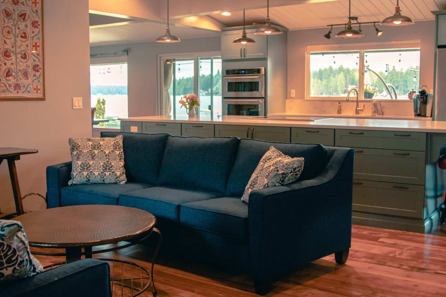 home renovation with living room facing kitchen
