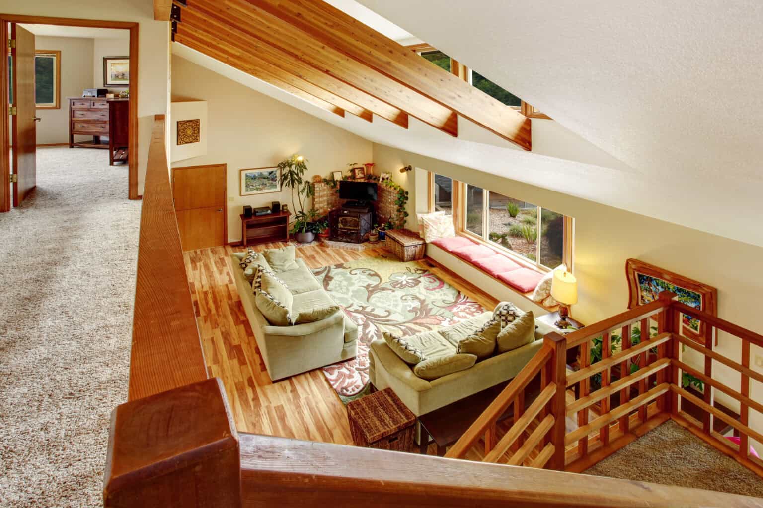 view from the hallway into the living room