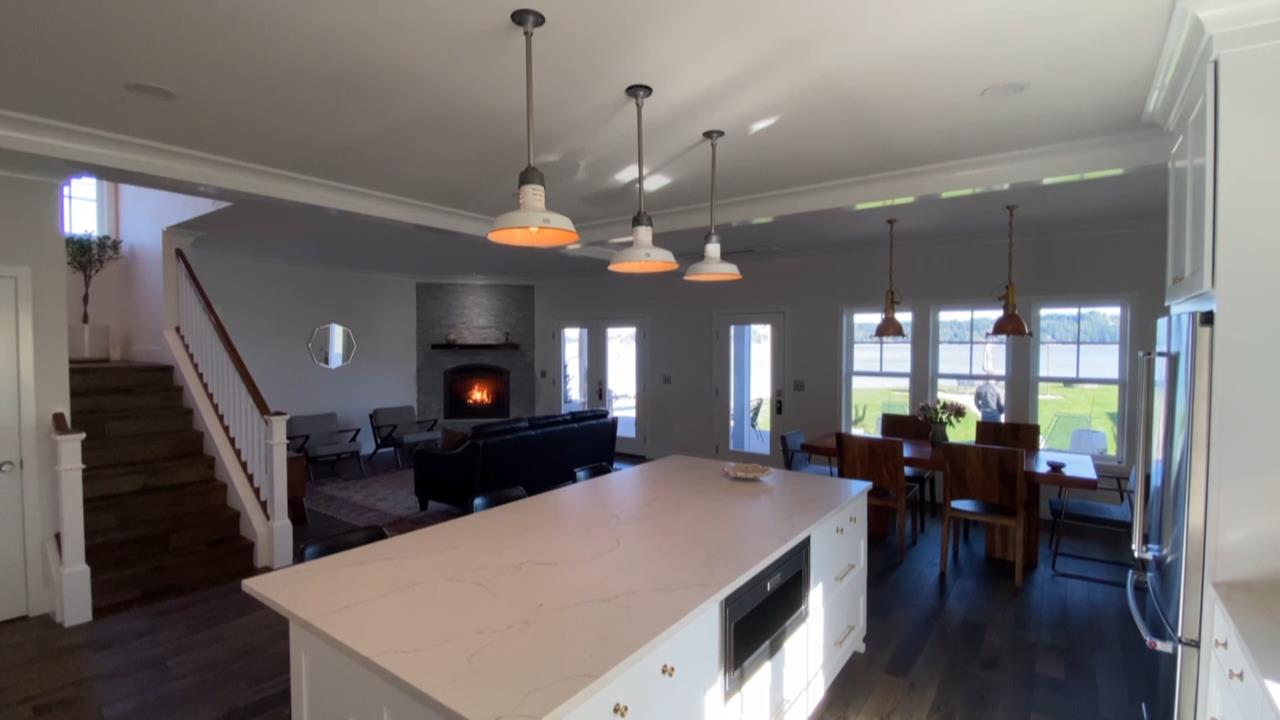 belfair custom home build kitchen to living dining room 2