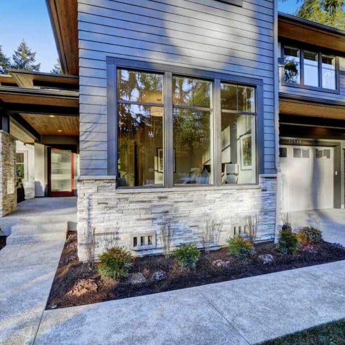 entrance of luxurious new construction home in bellevue, wa